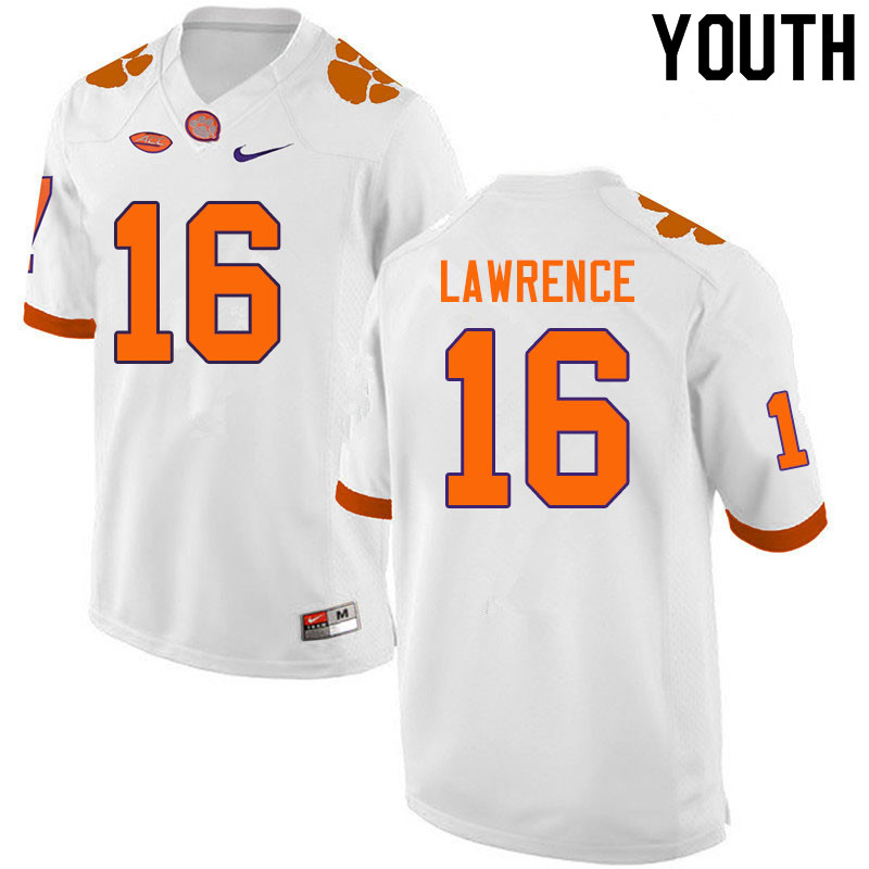 Youth #16 Trevor Lawrence Clemson Tigers College Football Jerseys Sale-White - Click Image to Close